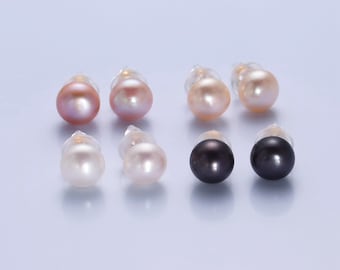 Pearl Stud Earrings - Black, White, Pink, or Purple - Gold or Silver Base - Minimalistic Gold Plated Jewelry for Women, 1 Pair