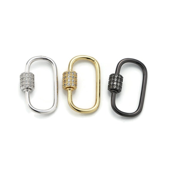 1 Pc 24x15mm Paperclip Oval Carabiner, Circle Screw Clasp With Micro Pave  Cubic Zirconia, Silver-plated, 24K Gold-plated, and Black Options 