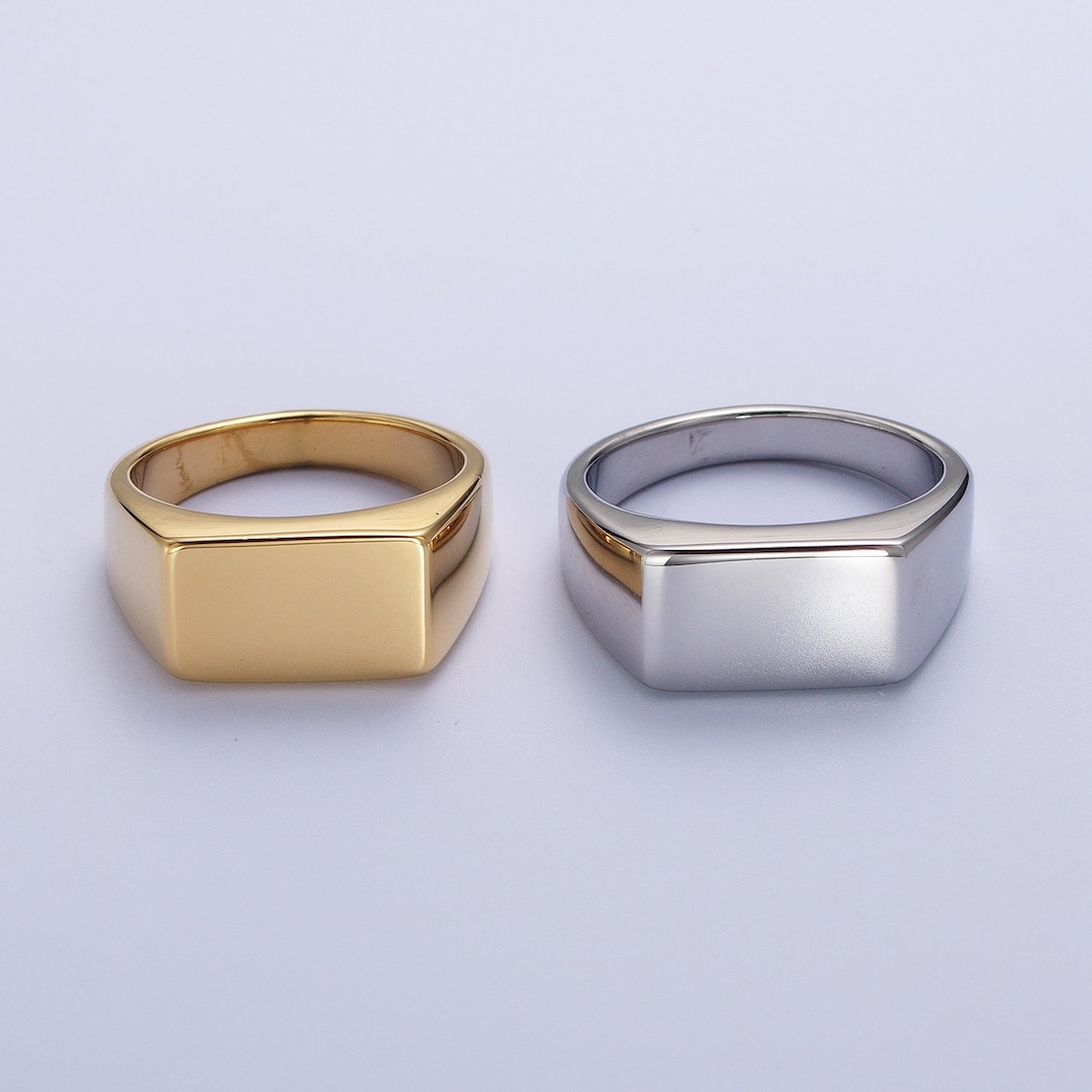 Flat Rectangular Blank Ring, Gold or Silver, Stainless Steel