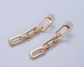 Cable Chain Link Design Dangle Drop Stud Earrings, Minimalistic 18K Gold Plated Jewelry for Women, 1 Pair