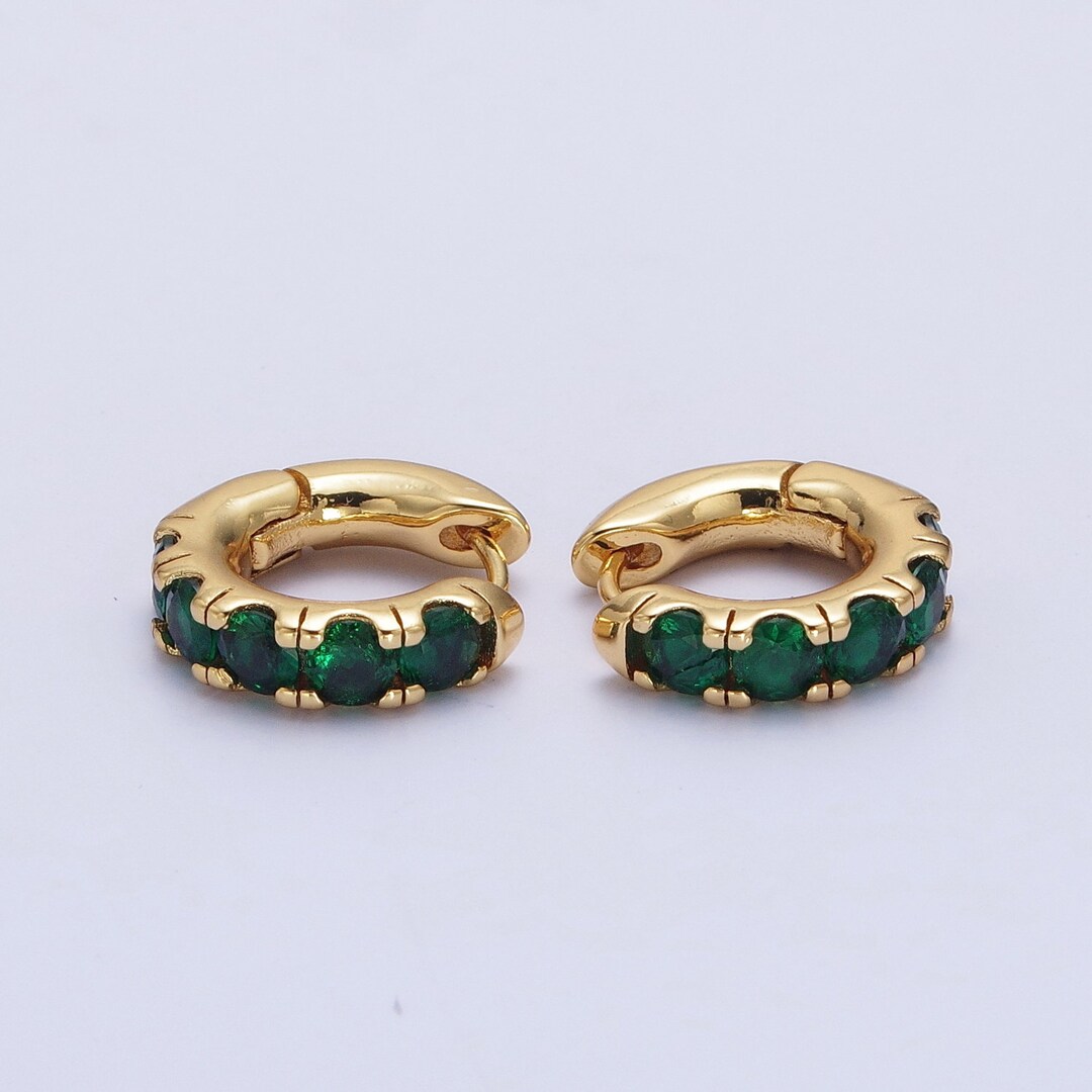 Women's Gold Plated Huggie Hoop Earrings With Micro Pave CZ - Snap Closure, Anti-Tarnish Finish