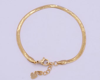 Herringbone Snake Chain Bracelet, 3mm, Adjustable 24K Gold Filled Bracelet for Women, 6.5 Inches with 1.0 Inch Extender