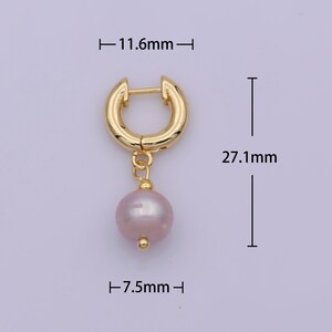 Blush Pink Champagne Freshwater Pearl Dangle Drop Huggie Hoop Earrings, Small Dainty 18K Gold Filled Classic Wedding Earrings, 1 Pair image 3