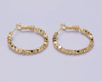 Geometric Multifaceted Bead Design Hoop Earrings, Hinge Latch Back Fastening, 14K Gold Filled Earring Jewelry for Women, 1 Pair