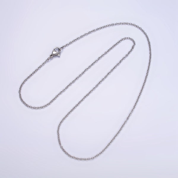 Silver Tone Stainless Steel Cable Chain, Dainty Minimalistic Everyday Wear Layering Stack Necklace, 17.7 Inches