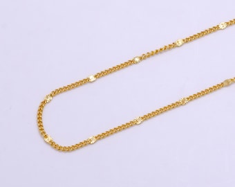 14K Gold Filled Flat Textured Satellite Bead Curb Chain Necklace, Adjustable Layering Necklace Supply for Jewelry Making, 19.6 Inches