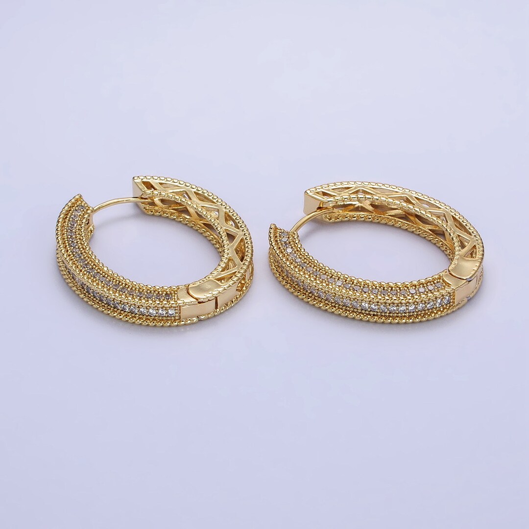 Boxy Oval Shaped Hoop Earrings With Micro Pave CZ Cubic Zirconia and