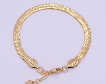 Herringbone Snake Chain Bracelet, 5mm, Adjustable 24K Gold Filled Bracelet for Women, 6.5 Inches with 1.0 Inch Extender