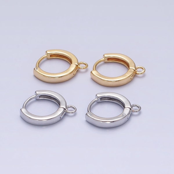 Simple Dainty Gold or Silver Huggie Hoop Earring Supply Component with Closed Link for DIY Jewelry Making, 18K or White Gold Plated, 1 Pair