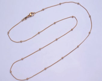 18K Gold Filled Satellite Ball Bead Curb Chain Necklace Supply for Jewelry Making, Dainty Thin Everyday Wear Layering Necklace, 19.5 Inches