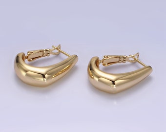 Modern Geometric J-Shaped Hoop Earrings, Hinge Latch Back Fastening, Minimalistic 14K Gold Filled Jewelry for Women, 1 Pair