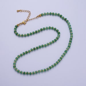 Green Aventurine Rondelle Heishi Bead String Necklace, Gold Filled Clasp, Gemstone Choker Necklace, 15.5 Inches with 2 Inch Extender