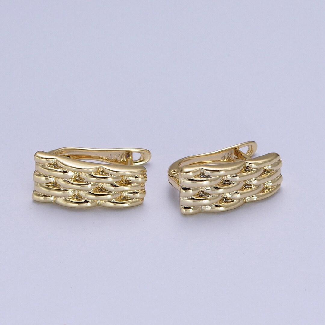 Vintage Design Huggie Hoop Earrings, English Lock Latch Back, Minimalistic Gold Plated Jewelry