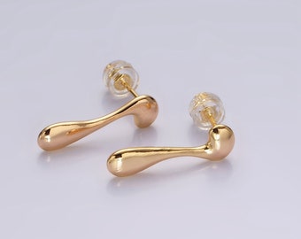 Gold Drip Design Stud Earrings, Dainty Minimalistic 14K Gold Filled Earring Jewelry for Women, 1 Pair