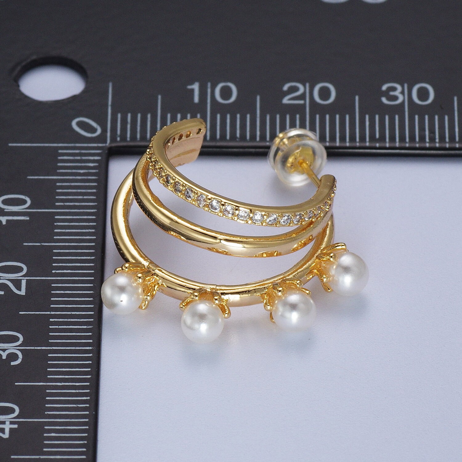 Triple Band Pearl Lined Open Hoop Stud Earrings With Clear Micro Pave CZ Cubic Zirconia, Gold Statement Jewelry for Women, 1 Pair - Etsy Triple Band Pearl Lined Open Hoop Stud Earrings With Clear Micro Pave CZ Cubic Zirconia, Gold Statement Jewelry for Women, 1 Pair - Etsy