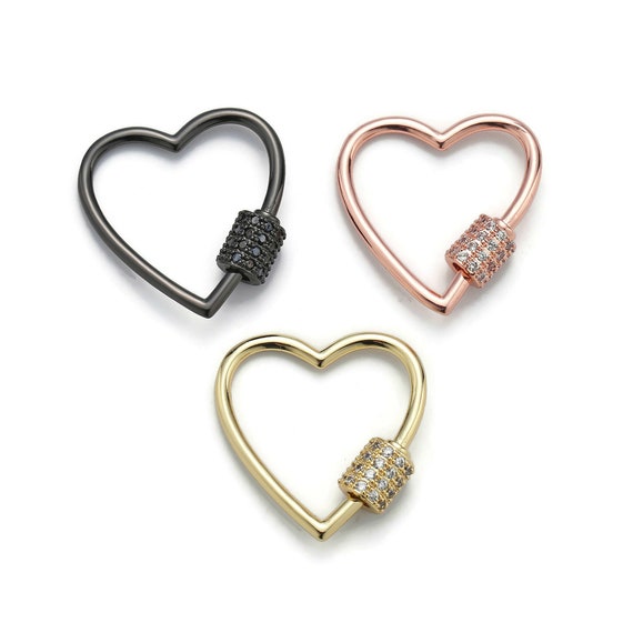1 Pc 23x23mm Heart Carabiner, Circle Screw Clasp With Micro Pave Cubic  Zirconia, 24K Gold-plated, Rose Gold, and Black Color Options 