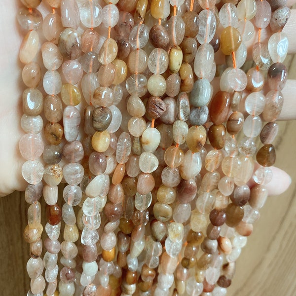 Mixed Pure Quartz 6-8 mm Stone Beads, Approx. 45 Beads, 40 cm Single Strand, Genuine Natural Gemstones for Jewelry Making