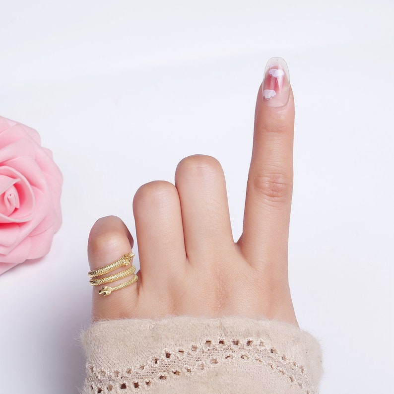 Gold Year of the Dragon Stack Ring, Scale Textured, Open Adjustable Triple Band Wrapped 14K Gold Filled Chinese Zodiac Statement Ring image 2