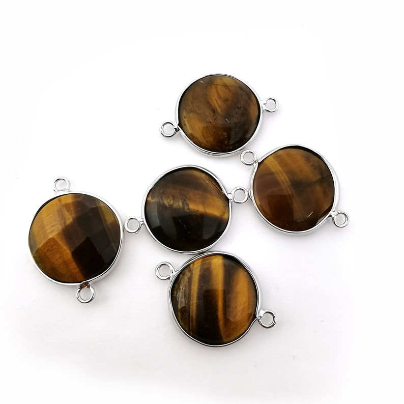 1pc 30x22mm Wholesale Circle Tiger Eye Connector Metal Gold Frame Charms for Bracelet Anklet Making