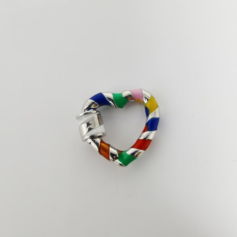 1 pc Wholesale Colorful Carabiner Circle Screw Clasp Candy Cane Swirl Design Silver-Plated Heart Shape