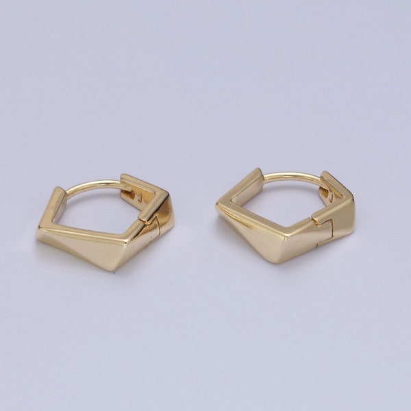 Angular Pentagon Design Hoop Earrings, Modern Geometric 14K Gold Filled Jewelry, 1 Pair