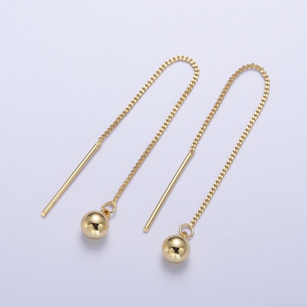 Ball and Chain Dangle Drop Threader Earrings, 24K Gold Filled Jewelry for Women, 1 Pair