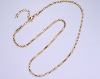 14K Gold Filled Rounded Box Chain Necklace, Adjustable Layering Necklace Supply for Jewelry Making, 17.3 Inches + 2 Inch Extender