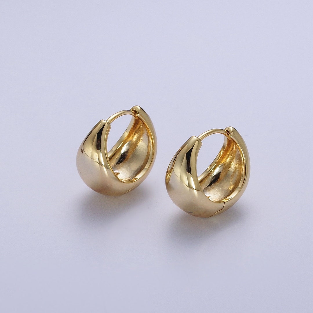 Classic Dome Design Huggie Hoop Earrings, Wide Chubby Minimalistic 14K Gold Plated Jewelry for