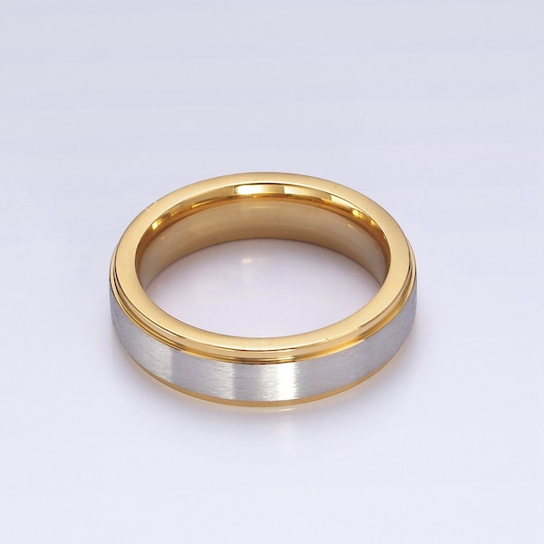 Mixed Metal Gold and Silver Tone Stainless Steel Stack Ring, Modern Minimalistic Band for Men