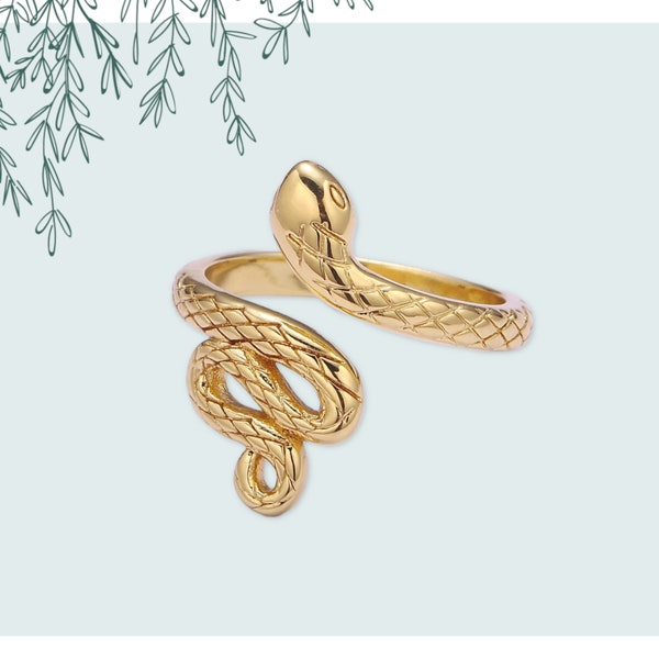 Scaled Snake Stack Ring, Slithering Serpent Design, Open Adjustable Gold Plated Band