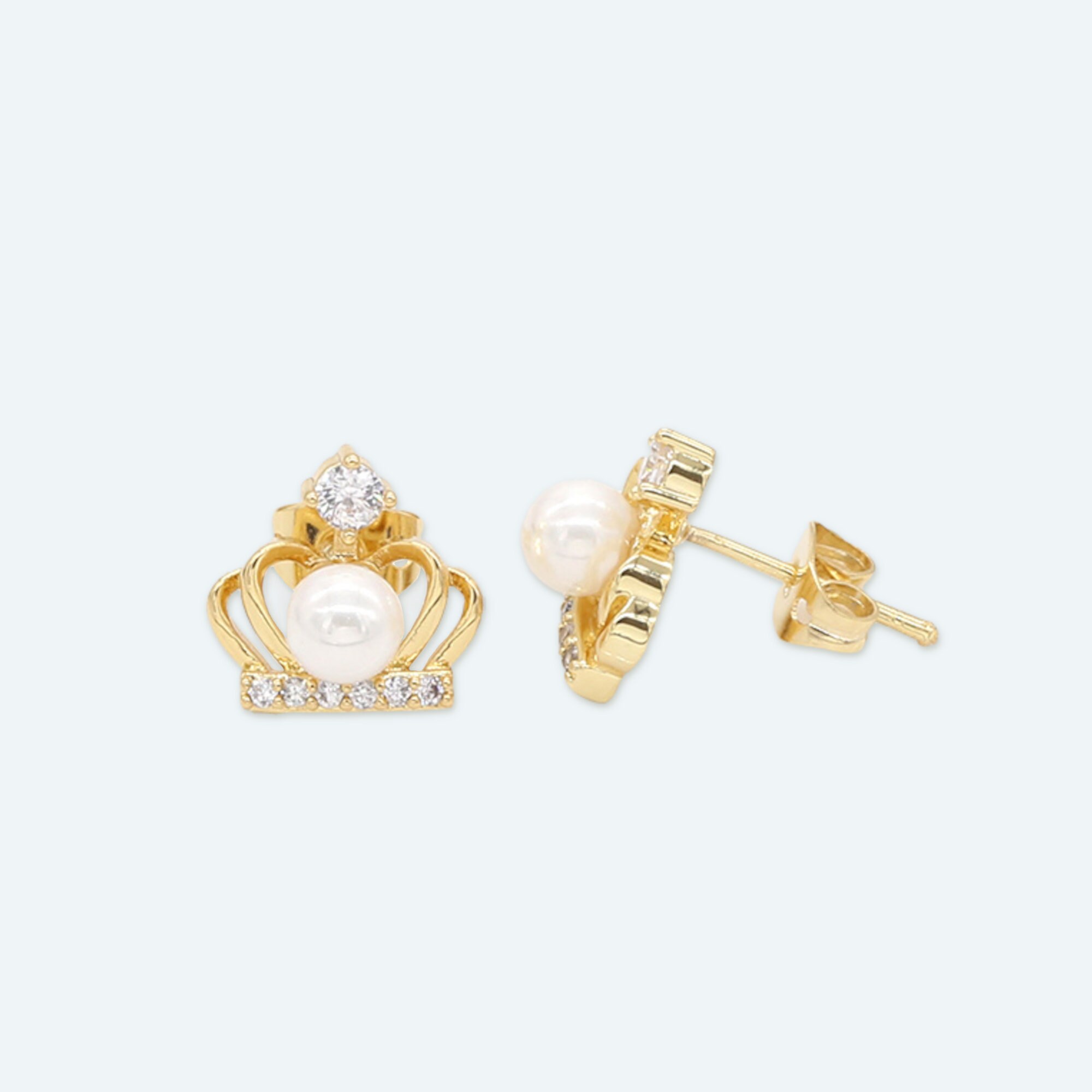 1 pair 12x12mm Wholesale Gold Plated Crown Earrings with Faux Etsy