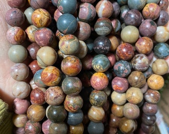 Red Creek Jasper Round Beads, Natural Gemstone, 6mm 8mm 10mm Bead Size Options, 15" Strand, Beads for Necklace Bracelet Making