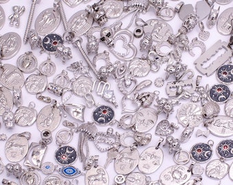 Random mix Silver Charm Dainty Big Statement charms with CZ Stone for jewelry making Charm Party Supplies Bracelet Necklace Charm