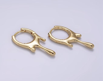 Boucles d'oreilles Huggie Design Molten Drip avec intérieur en zircone cubique CZ micro pavée, Bijoux minimalistes en or 14 carats pour femme, 1 paire