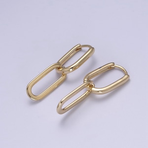 Single Cable Chain Link Hoop Earrings, 14K Gold Filled Minimalistic Paperclip Shaped Design, 1 Pair