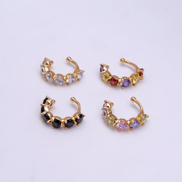 Micro Pave CZ Cubic Zirconia Ear Cuff - Black, Clear, Light Multicolor, Dark Multicolor - Dainty Gold Filled Earrings, No Piercing, 1 Piece