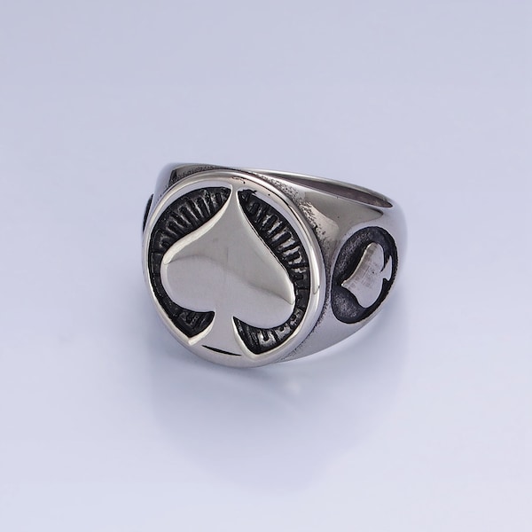 Spades Design Signet Ring, Gold or Silver, 3D Stainless Steel Card Games Symbol Vintage Band for Men