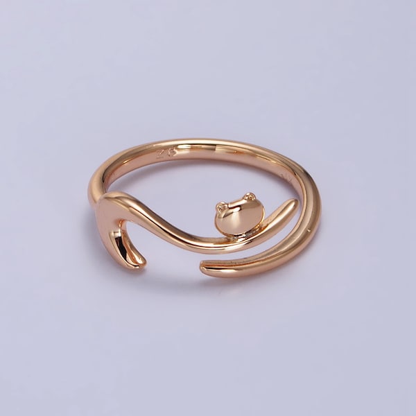 Frog on Branch Design Stack Ring, Dainty Open Adjustable Minimalistic 18K Gold Filled Wraparound Band for Women