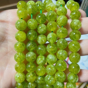 Green Olive Jade Round Beads, Natural Gemstone, 6mm 8mm 10mm Bead Size Options, 15" Strand, Beads for Necklace Bracelet Making