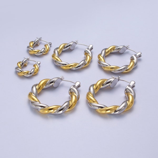 Intertwining Gold and Silver Design Hoop Earrings, Two Tone Mixed Metal Gold Plated Earring Jewelry for Women, 1 Pair