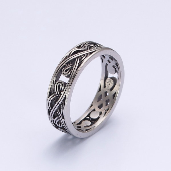 Celtic Knot Design Stack Ring, Stainless Steel Minimalistic Silver Band for Men