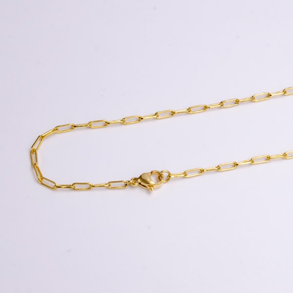 24K Gold Filled Paperclip Shaped Cable Chain Necklace for Jewelry Making, Layering Necklace, 17.75 Inches