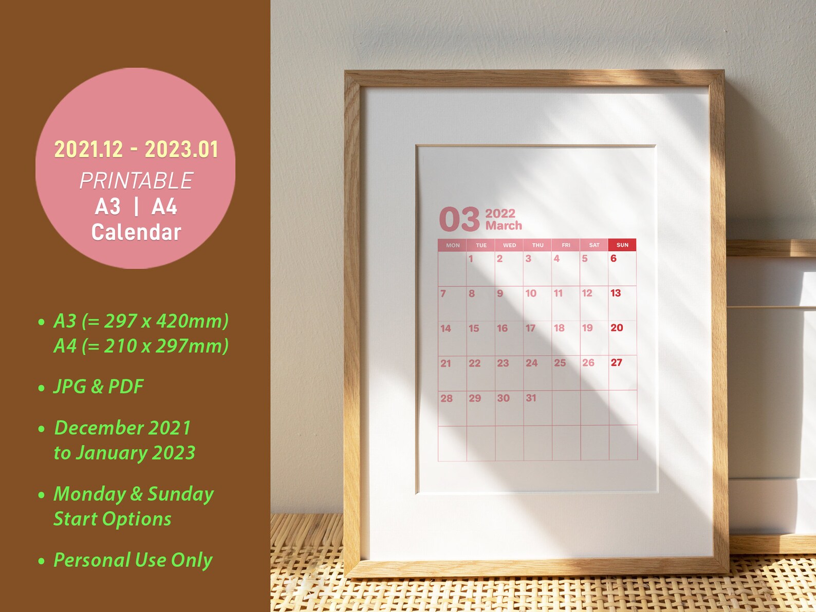 Printable Calendar 2021-2023 Wall Calendar Monthly Planner - Etsy