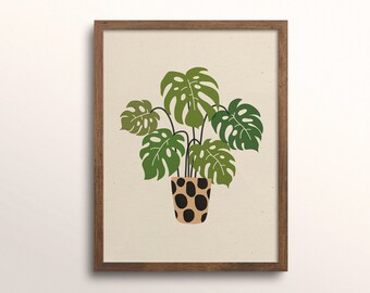 Plant Wall Art | Potted Plant Poster | Houseplants Wall Art | Monstera Print | Printable Botanical Art | Polka Dot Plant | Instant Download
