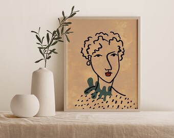 Abstract Woman Portrait Printable Wall Art | Woman Face Line Drawing | Neutral Boho Decor | Minimal Female Sketch Poster | Digital Print