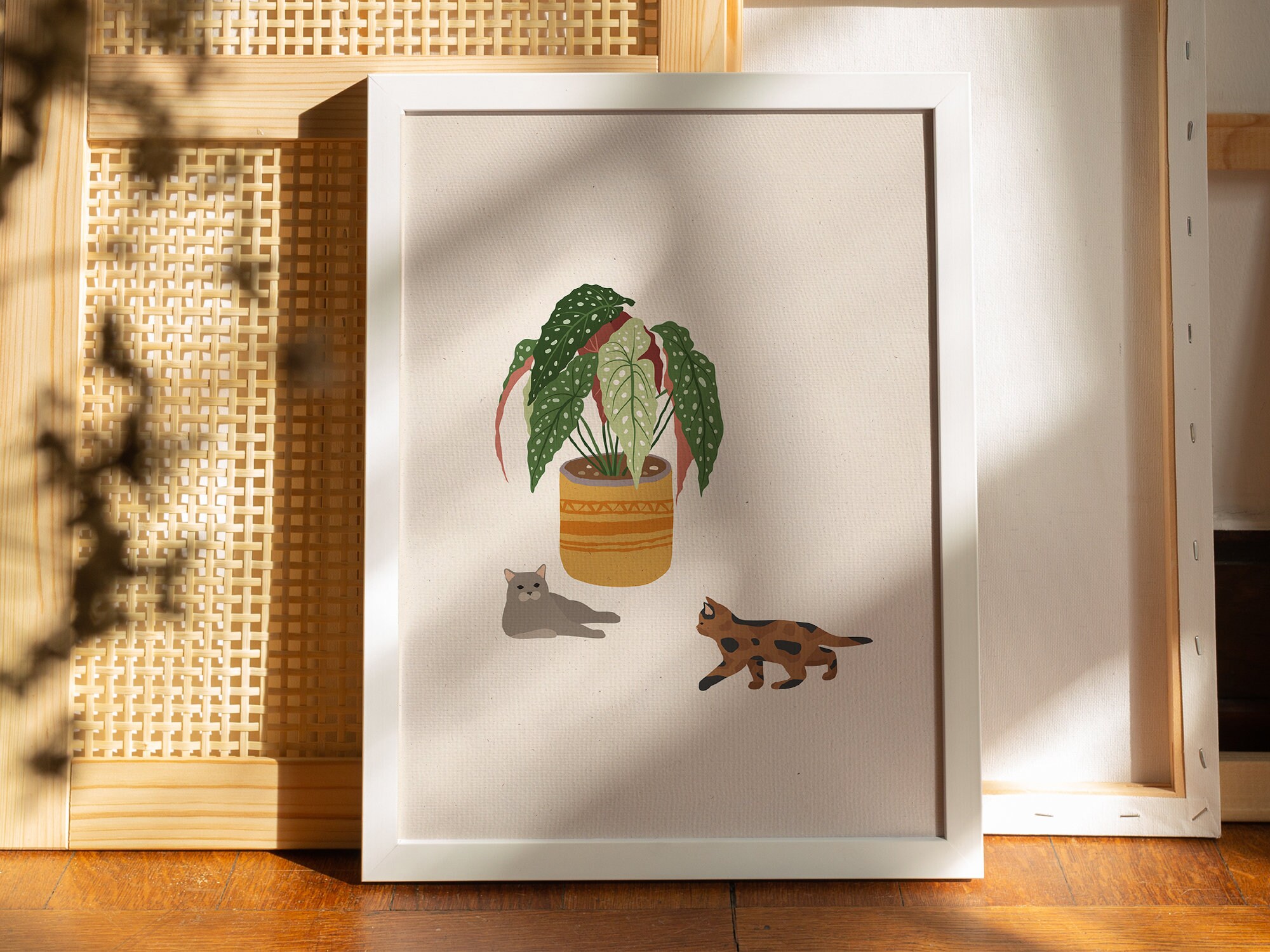 Boho Cats and Plant Wall Art Printable Cat Poster Cat Etsy UK