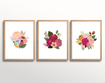 Flowers Wall Art Printable | Set of 3 Poster | Floral Nursery Print | Flower Bouquet | Baby Girl Room Decor | Wall Decor | Baby Shower Gift