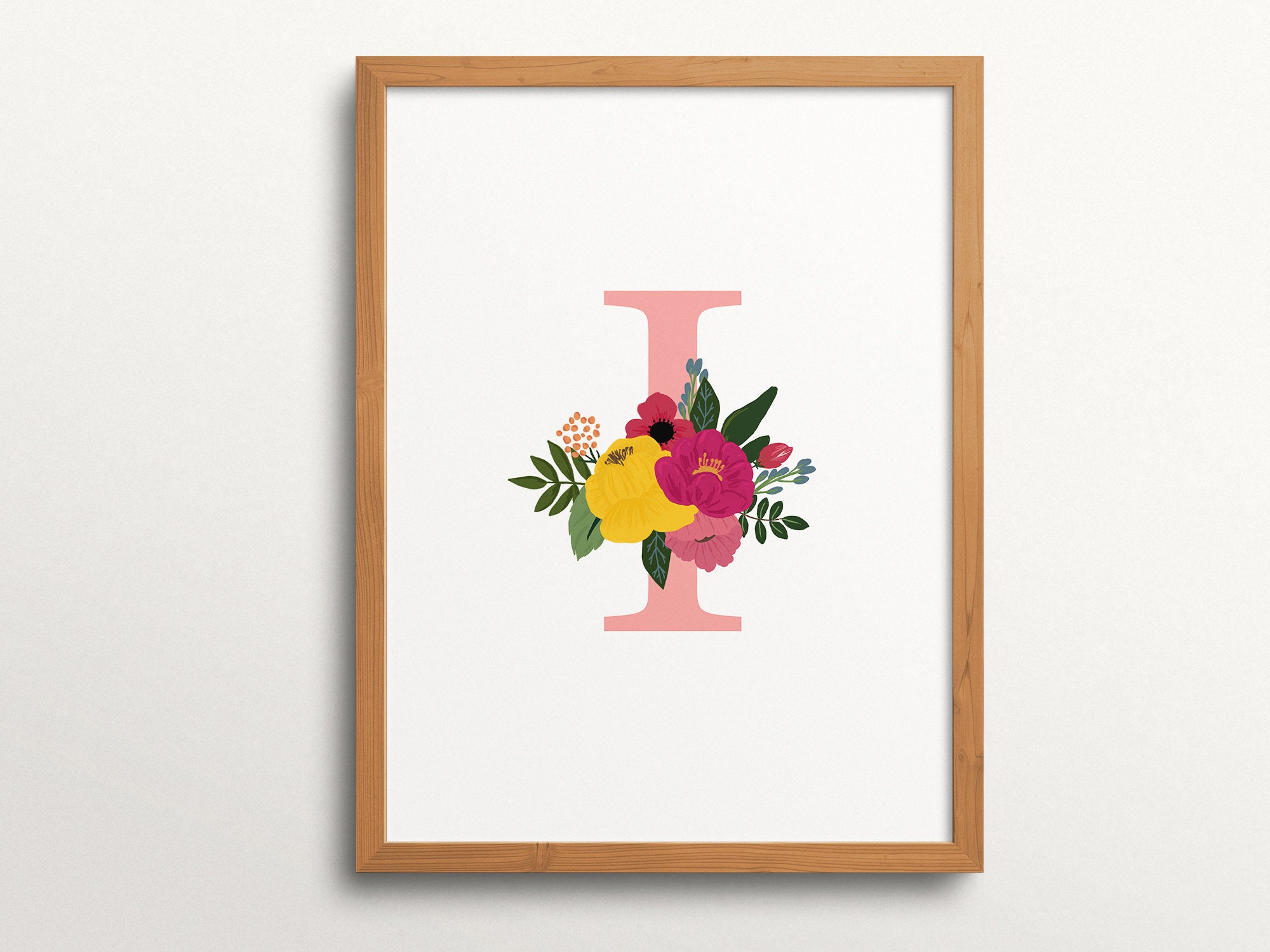 Flower Letter I Print Initial Wall Art Printable Floral Etsy