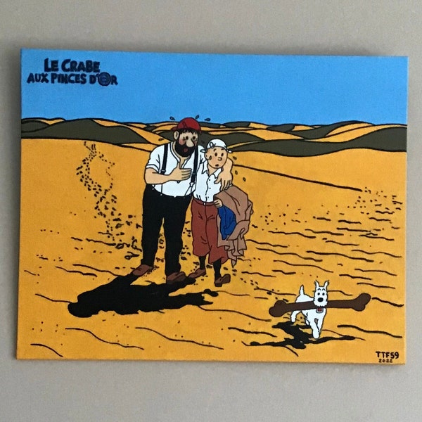 Tintin Le crabe aux pinces d'or, peinture acrylique carton entoilé, album BD, collection, décoration, cadeaux, anniversaire, noël, fait main