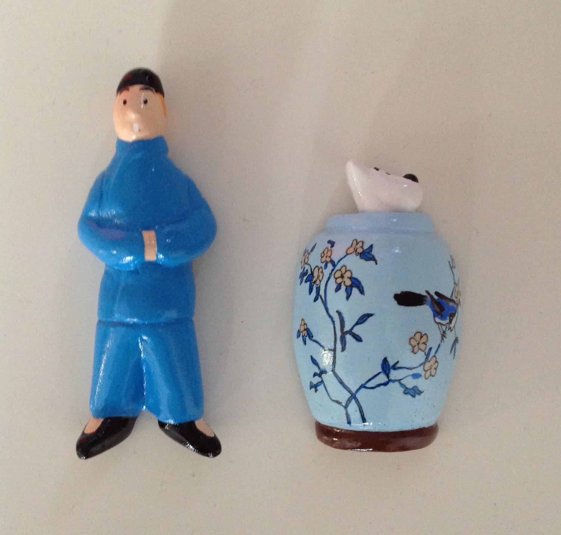 Tintin Le Lotus Bleu, Aimant, Magnet en 3D, Figurine, Kimono, Milou Dans Potiche, Rare, Fait Main, D